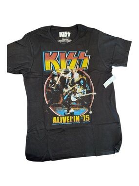 Kiss Black Graphic 'Alive! In '75' Short Sleeve Tee